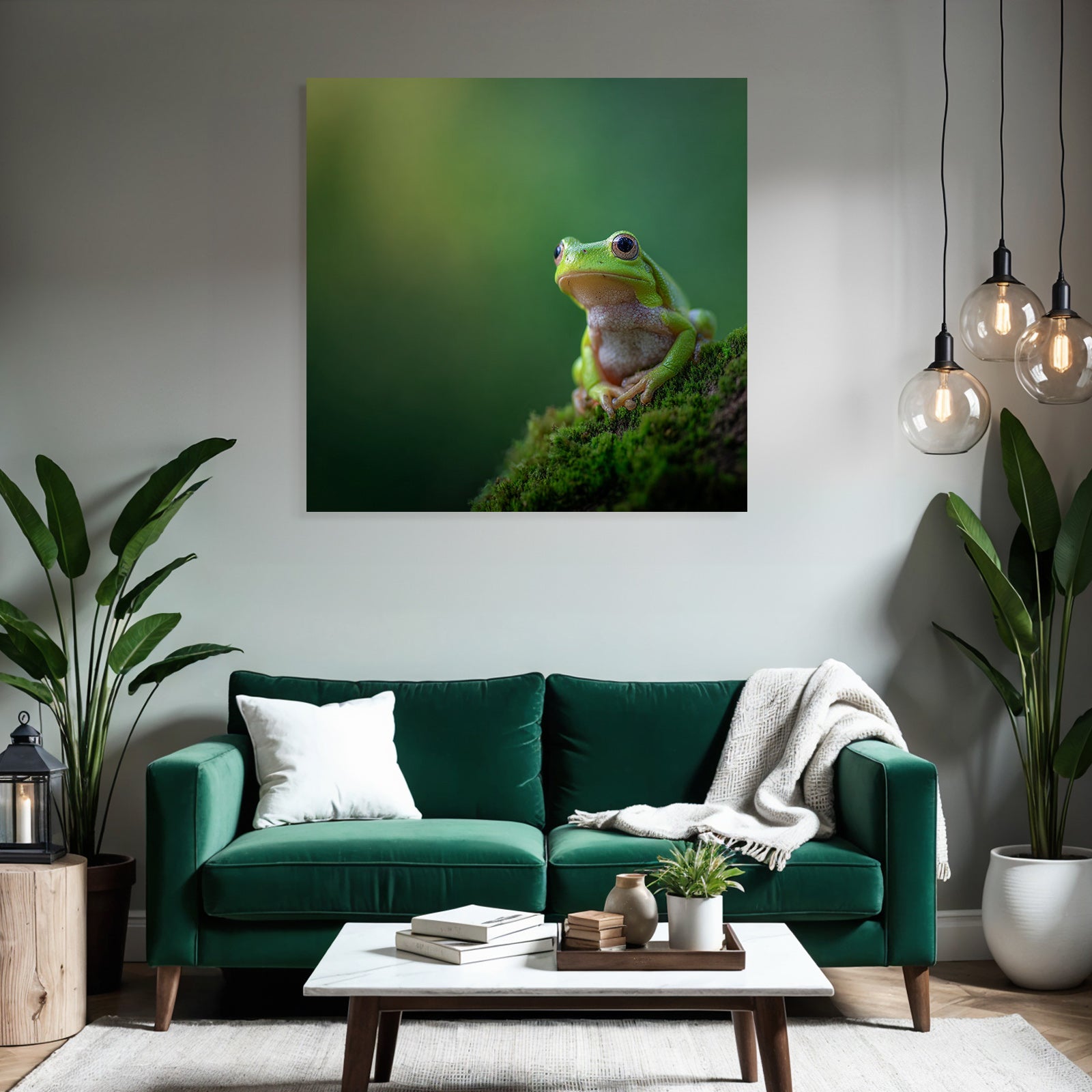 Grüner Frosch Im Closeup Auf Moos