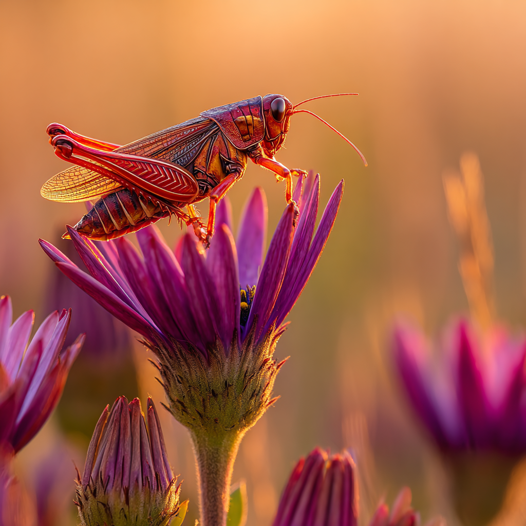 Heuschrecke Auf Lilablume Sonnenuntergang | Insekten und Amphibien | Tiere