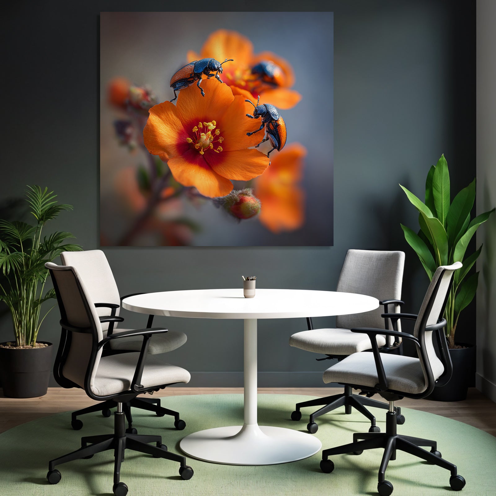 Mehrere Käfer Auf Einer Orangen Blume