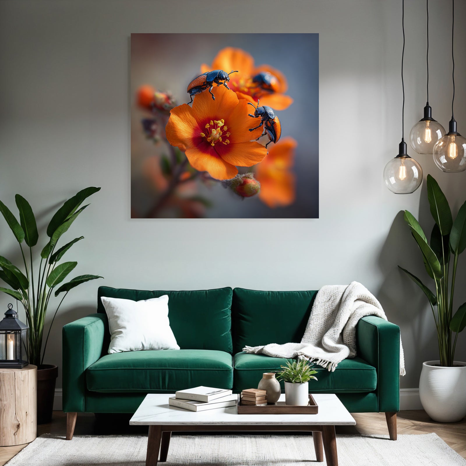 Mehrere Käfer Auf Einer Orangen Blume