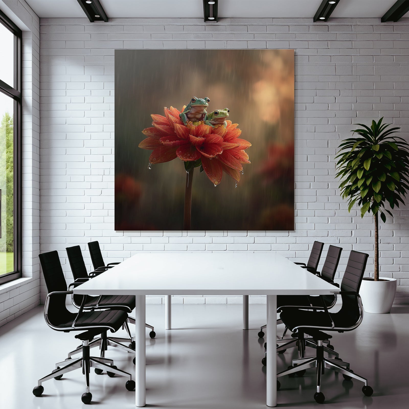 Zwei Frösche Auf Einer Orangen Blume Im Nebel