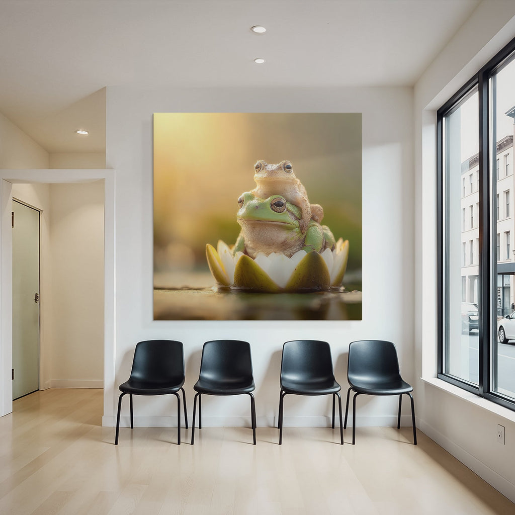 Zwei Frösche Auf Seerose Im Goldenen Licht