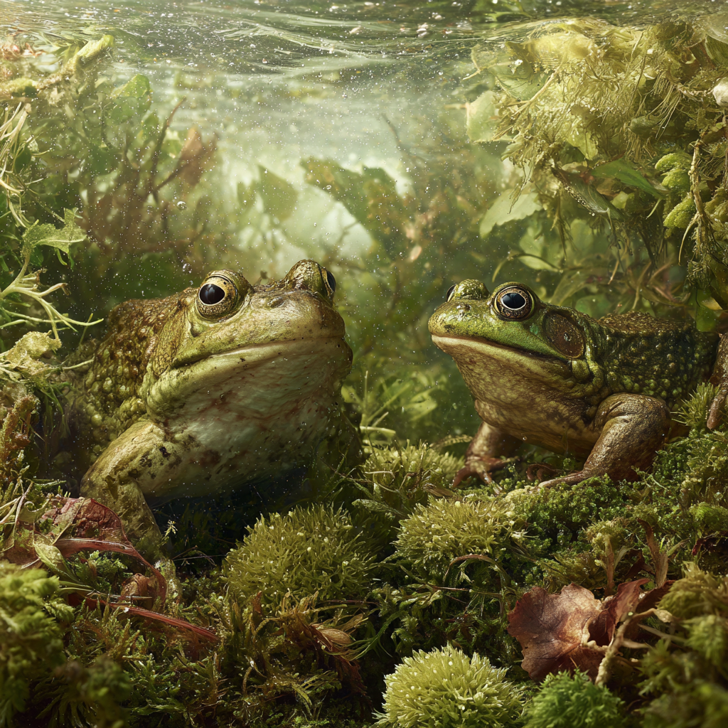 Zwei Frosche Im Aquatischen Umfeld Mit Grünen Pflanzen | Insekten und Amphibien | Tiere