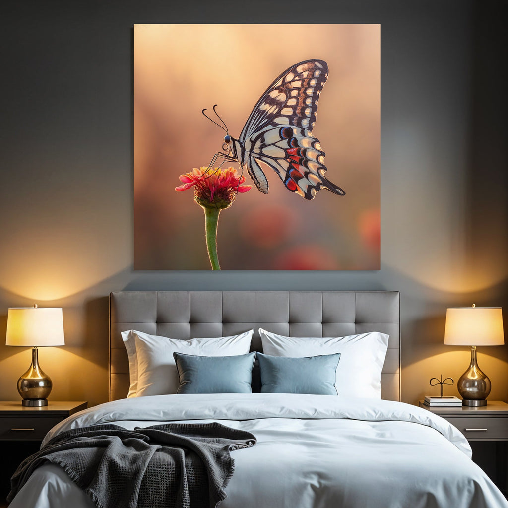 Schmetterling Auf Blume Mit Bunten Hintergrund