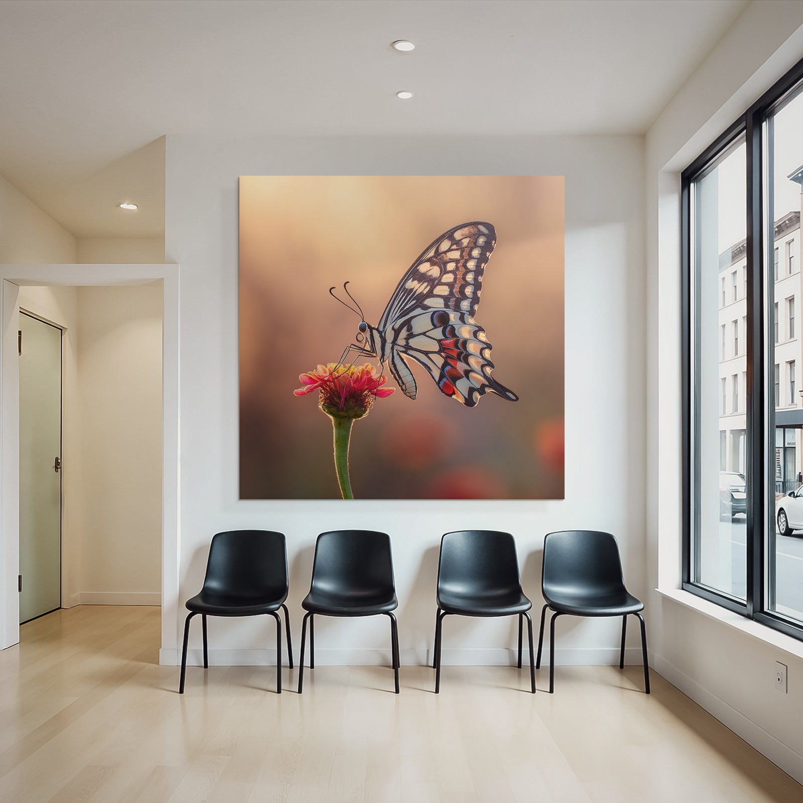 Schmetterling Auf Blume Mit Bunten Hintergrund