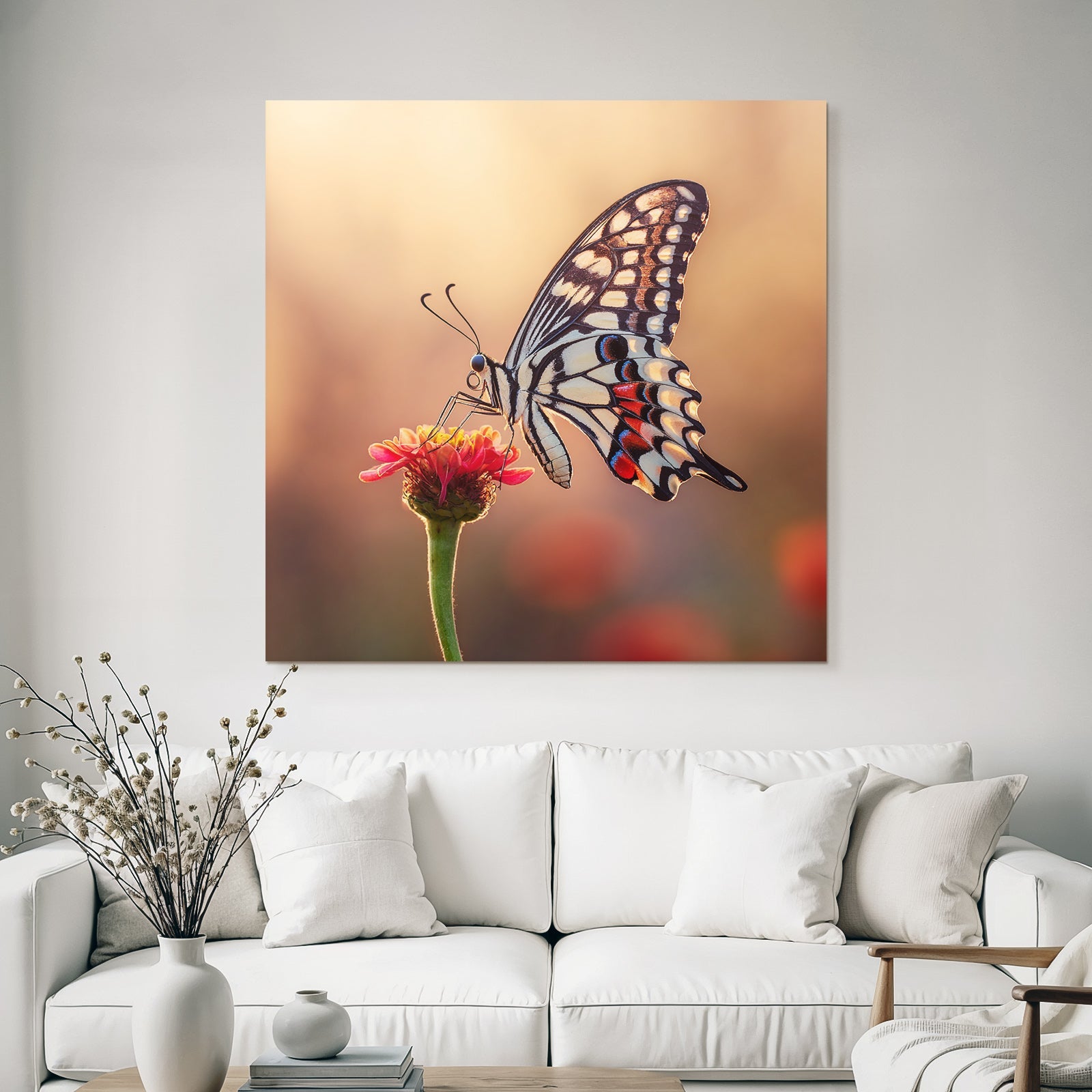 Schmetterling Auf Blume Mit Bunten Hintergrund