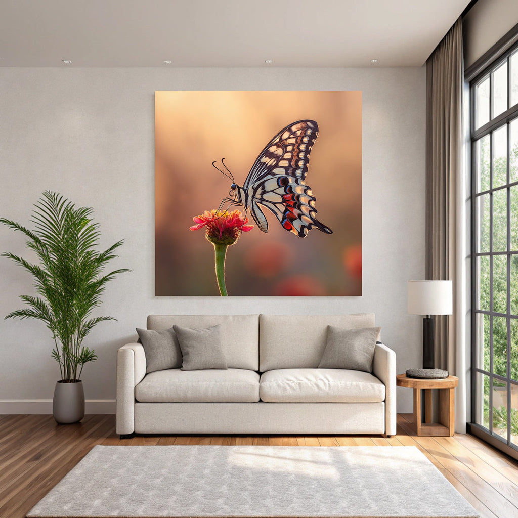 Schmetterling Auf Blume Mit Bunten Hintergrund
