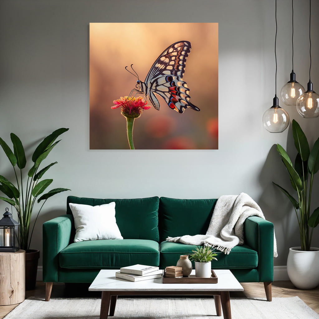 Schmetterling Auf Blume Mit Bunten Hintergrund