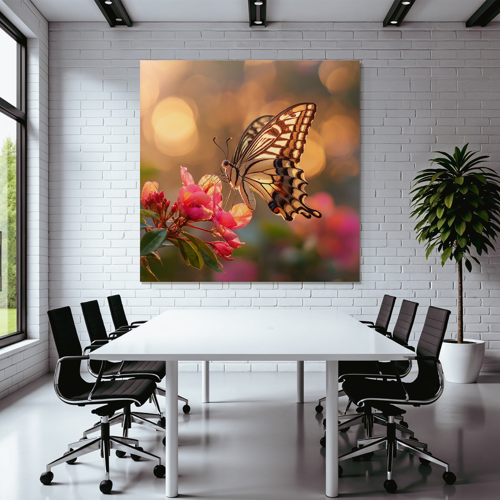 Schmetterling Auf Rosetten Blumen Im Weichen Licht Mit Bokeh Hintergrund