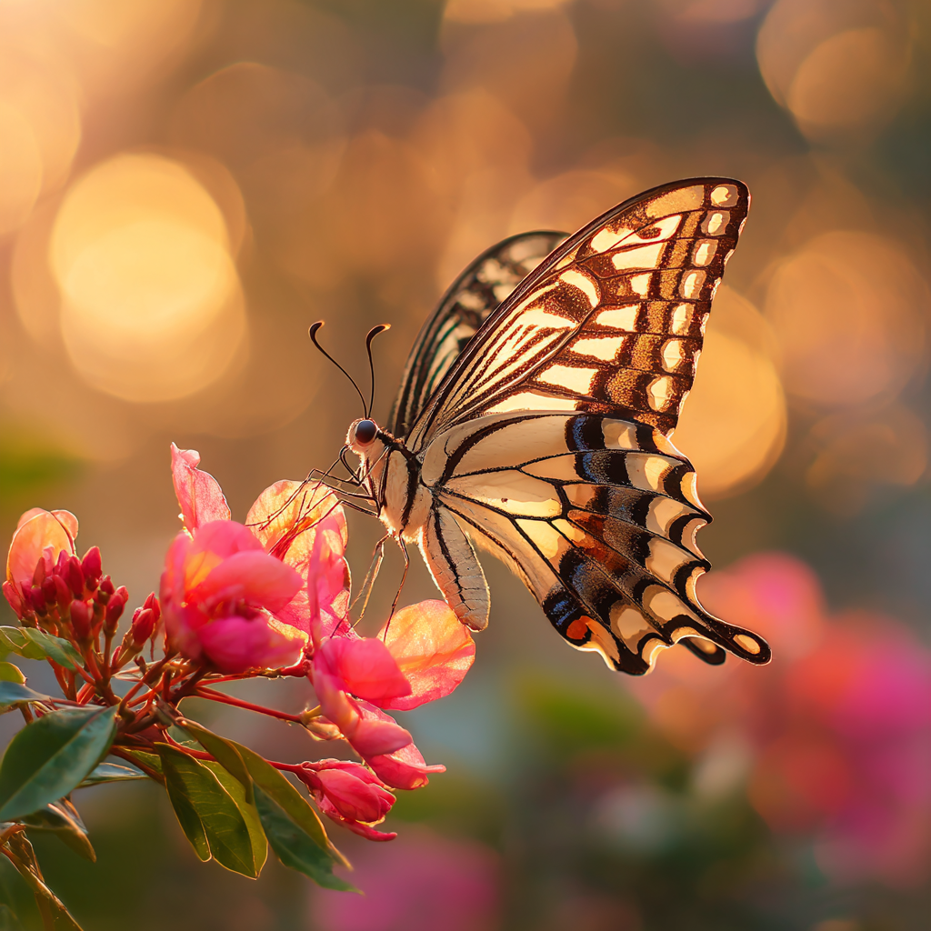 Schmetterling Auf Rosetten Blumen Im Weichen Licht Mit Bokeh Hintergrund | Insekten und Amphibien | Tiere