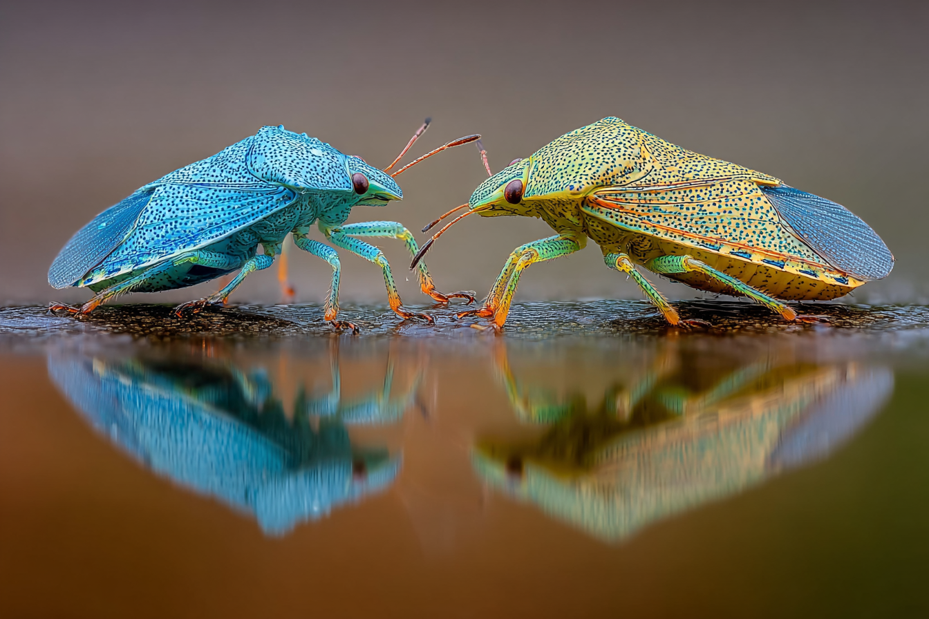 Blaü Gelbe Insekten Interaktion Reflexion | Insekten und Amphibien | Tiere
