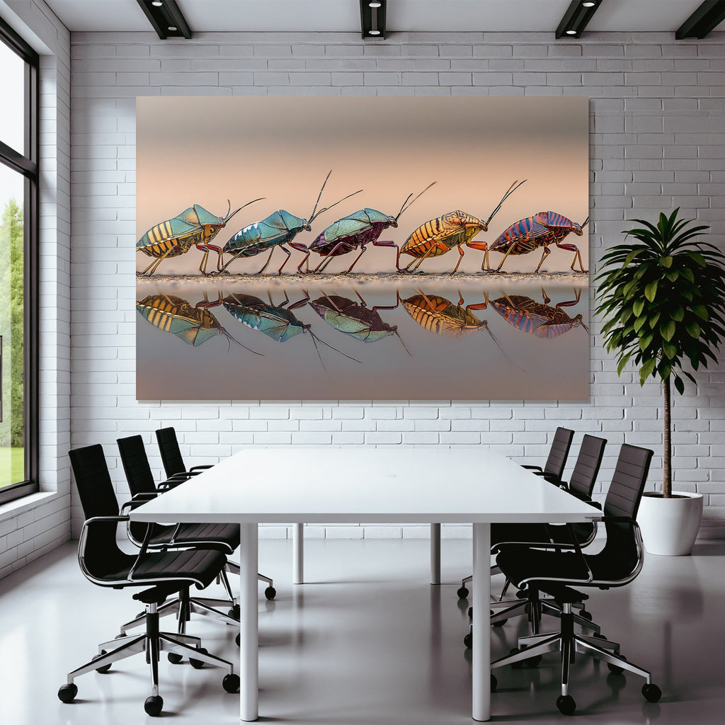 Bunte Insekten Reihe Mit Reflexion Auf Nasser Oberfläche