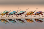 Bunte Insekten Reihe Mit Reflexion Auf Nasser Oberfläche | Insekten und Amphibien | Tiere