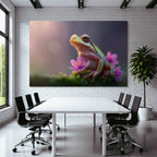 Bunter Frosch Im Moos Umgeben Von Kleinen Pinken Blumen
