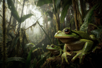 Dichter Nebelwald Mit Zwei Grünen Froschen Und Vibranten Pflanzen | Insekten und Amphibien | Tiere