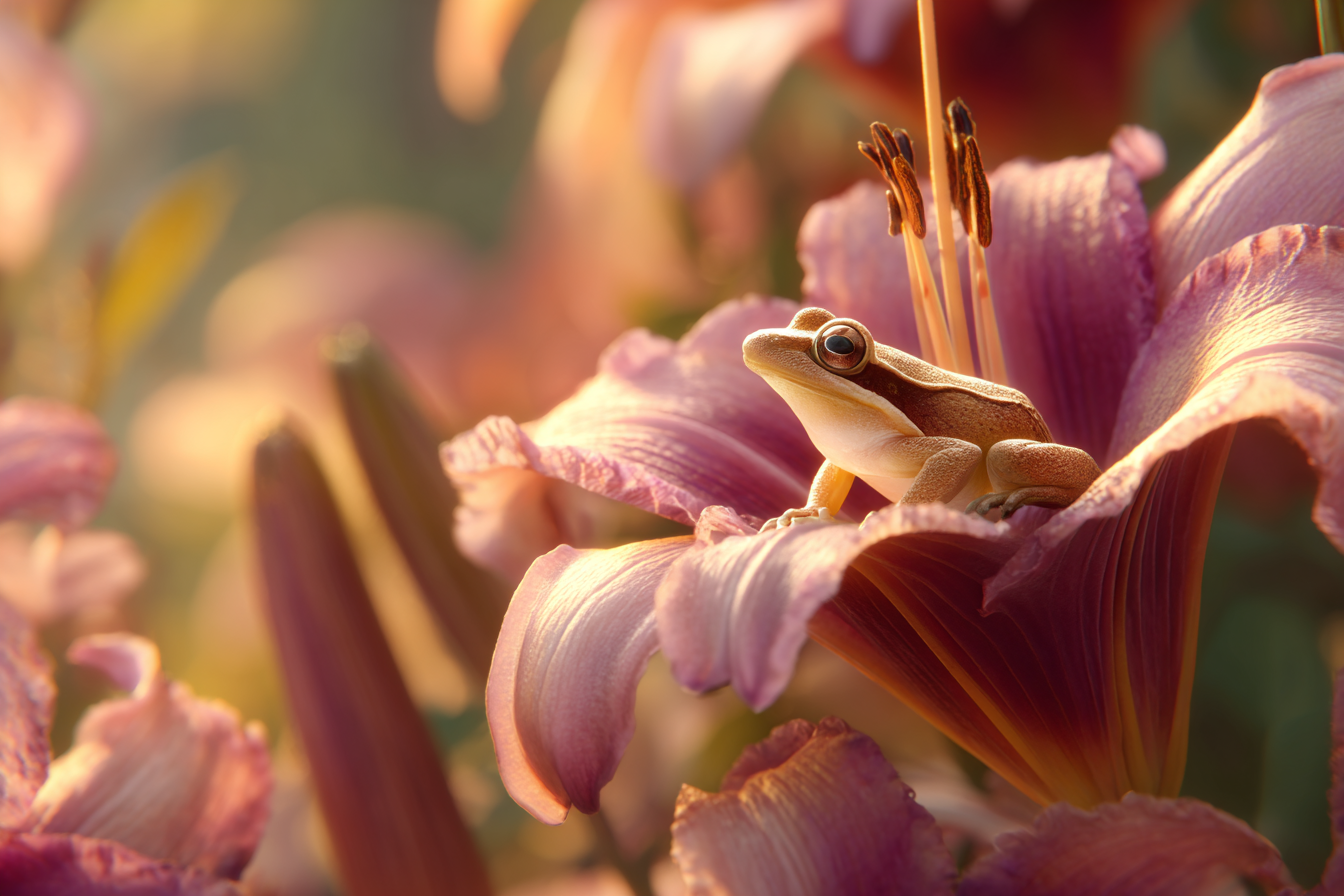 Frosch Auf Blume Umgeben Von Bunten Blumen | Insekten und Amphibien | Tiere