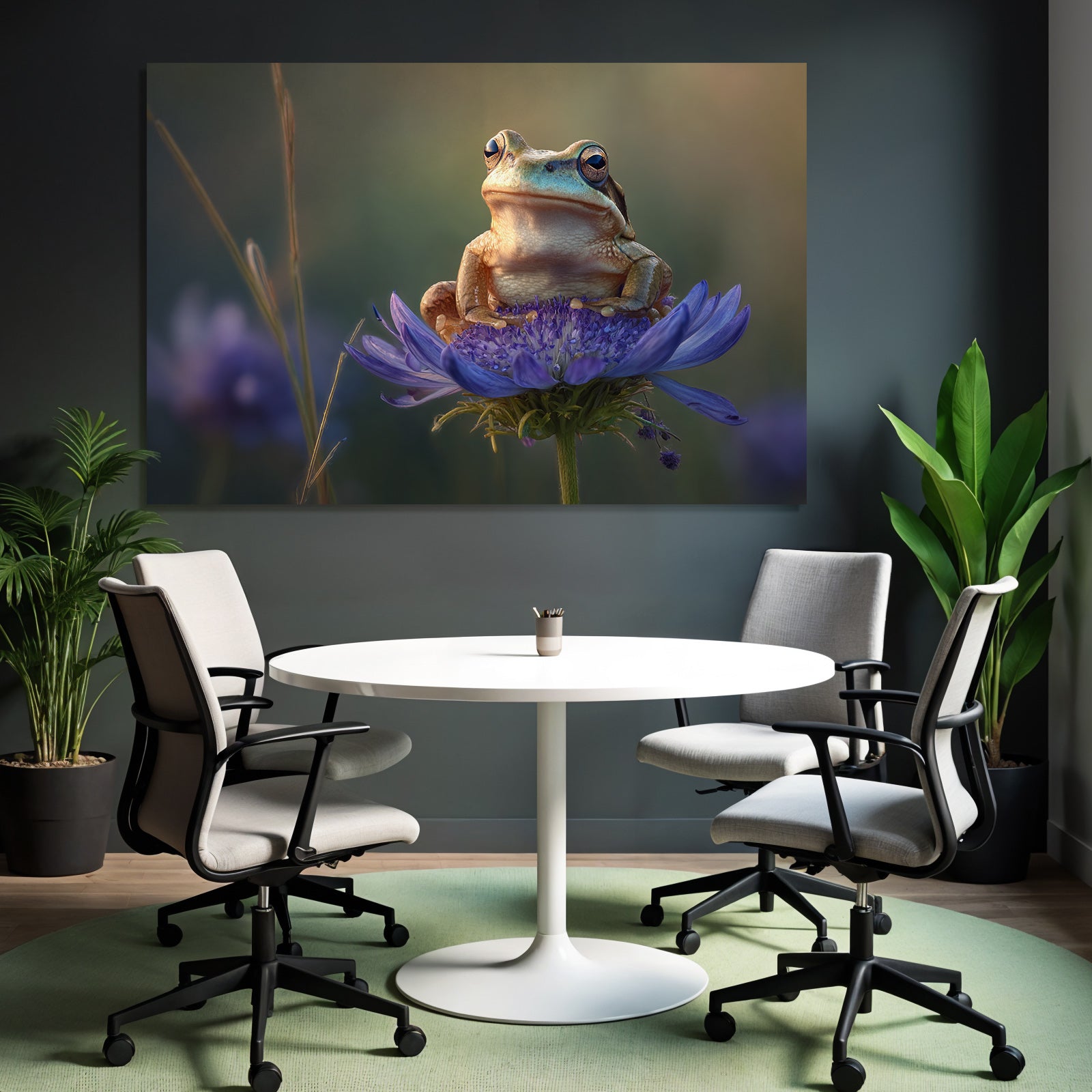 Frosch Sitzt Auf Einer Lila Blume