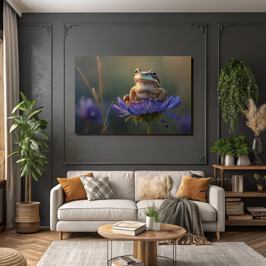 Frosch Sitzt Auf Einer Lila Blume