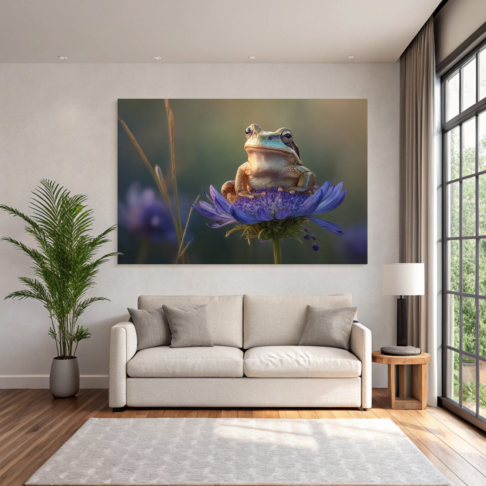 Frosch Sitzt Auf Einer Lila Blume