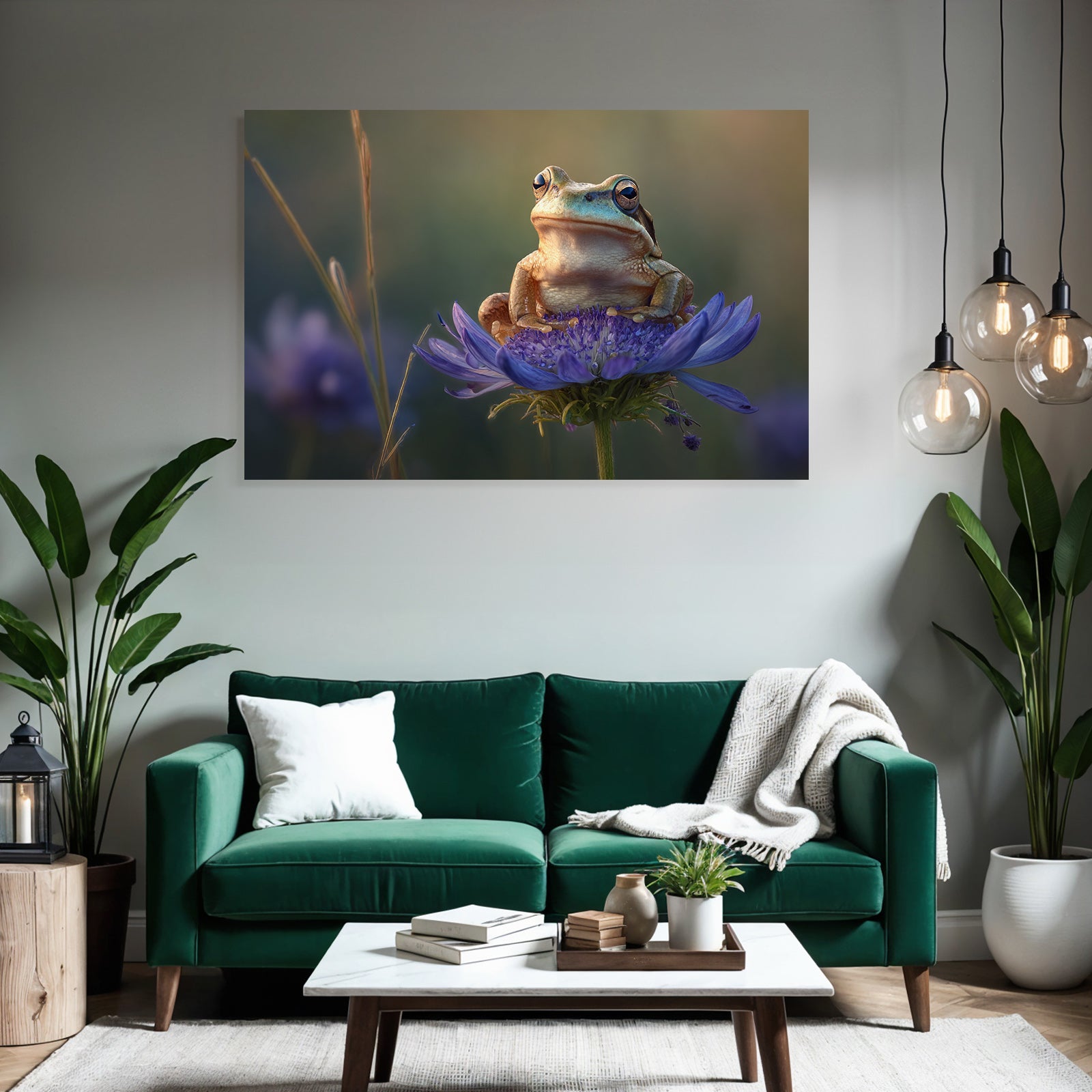 Frosch Sitzt Auf Einer Lila Blume