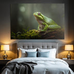 Grün Frosch Sitzt Auf Moosigem Boden Im Wald