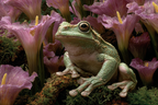 Gruner Frosch Inmitten Grösser Pinker Blumen Und Üppiger Vegetation | Insekten und Amphibien | Tiere