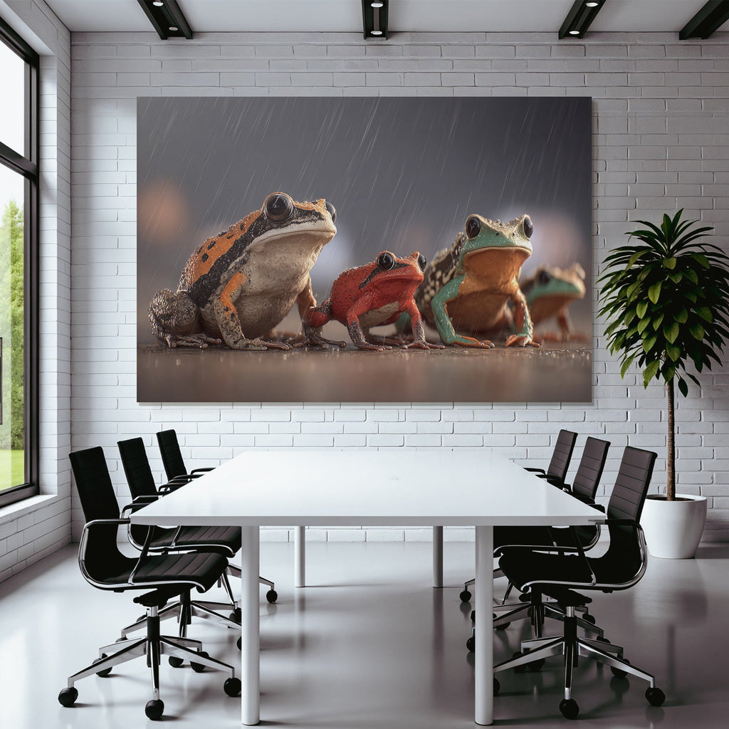 Gruppe Farbiger Frösche Im Regen