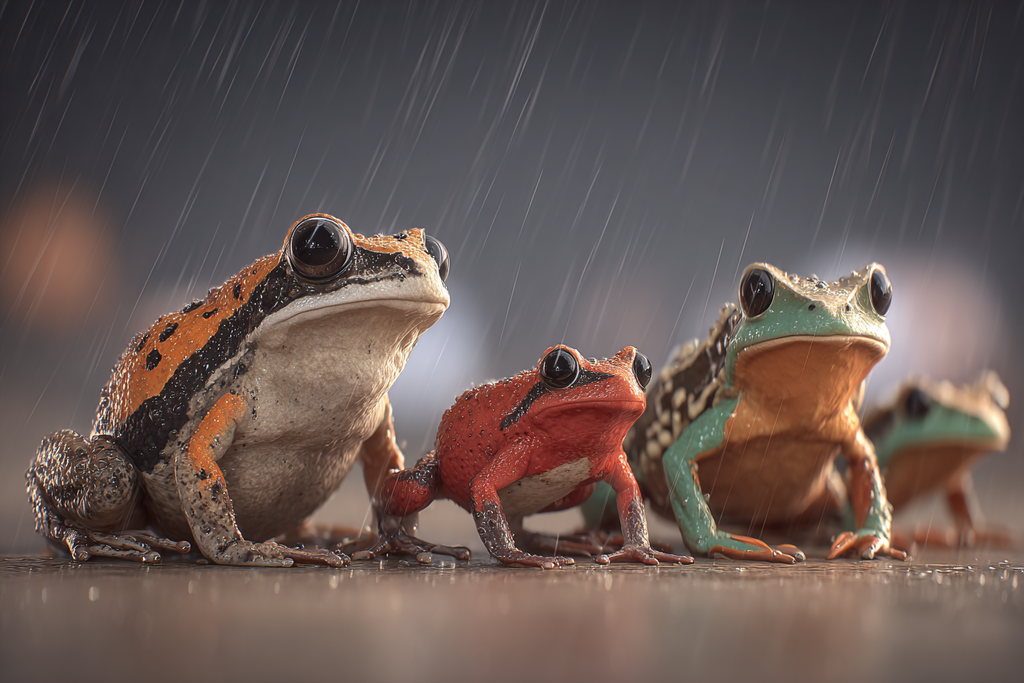 Gruppe Farbiger Frösche Im Regen | Insekten und Amphibien | Tiere