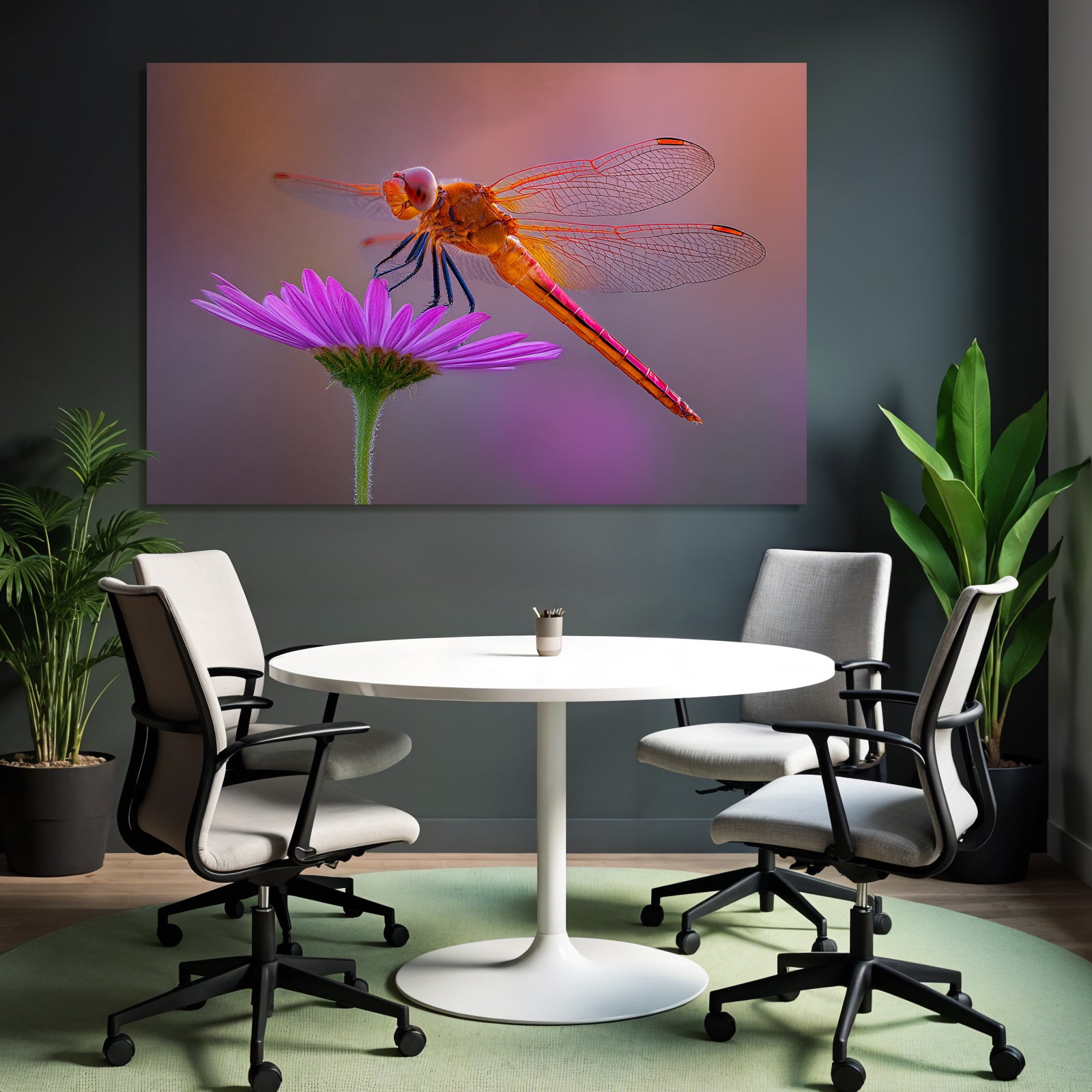 Libelle Auf Rosa Blume Mit Warmen Farbverlauf