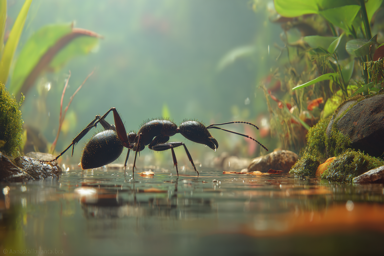 Nahaufnahme Ameise Auf Wasser In Gruner Umgebung | Insekten und Amphibien | Tiere