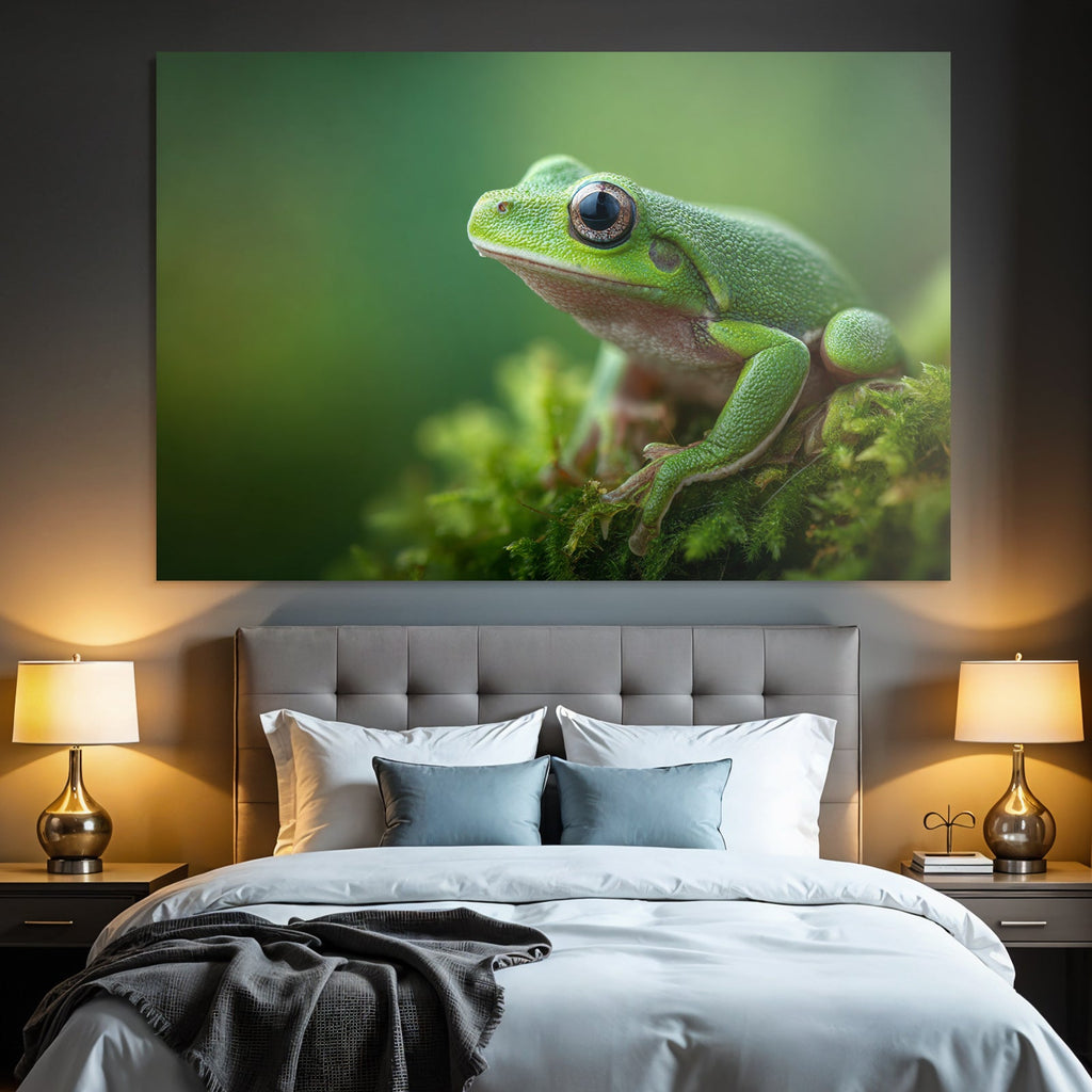 Nahaufnahme Eines Grünen Frosches Auf Moos