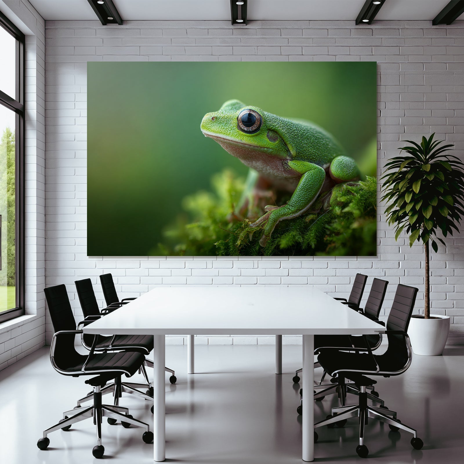 Nahaufnahme Eines Grünen Frosches Auf Moos