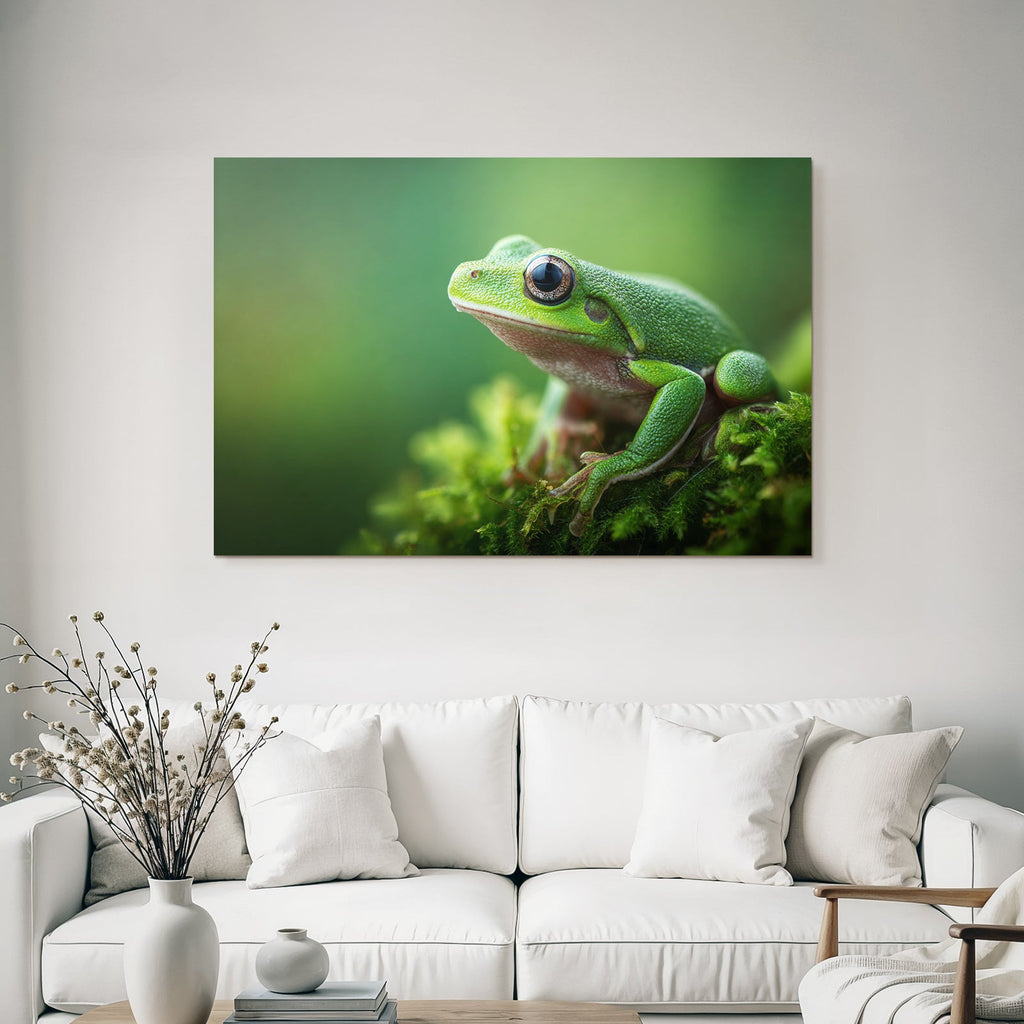 Nahaufnahme Eines Grünen Frosches Auf Moos