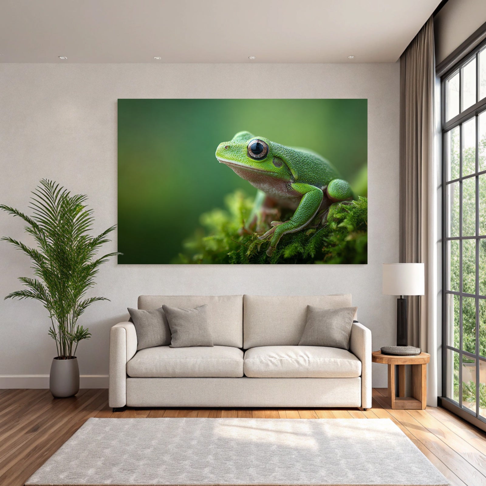 Nahaufnahme Eines Grünen Frosches Auf Moos