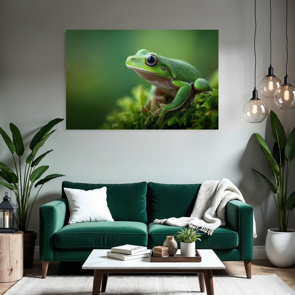Nahaufnahme Eines Grünen Frosches Auf Moos