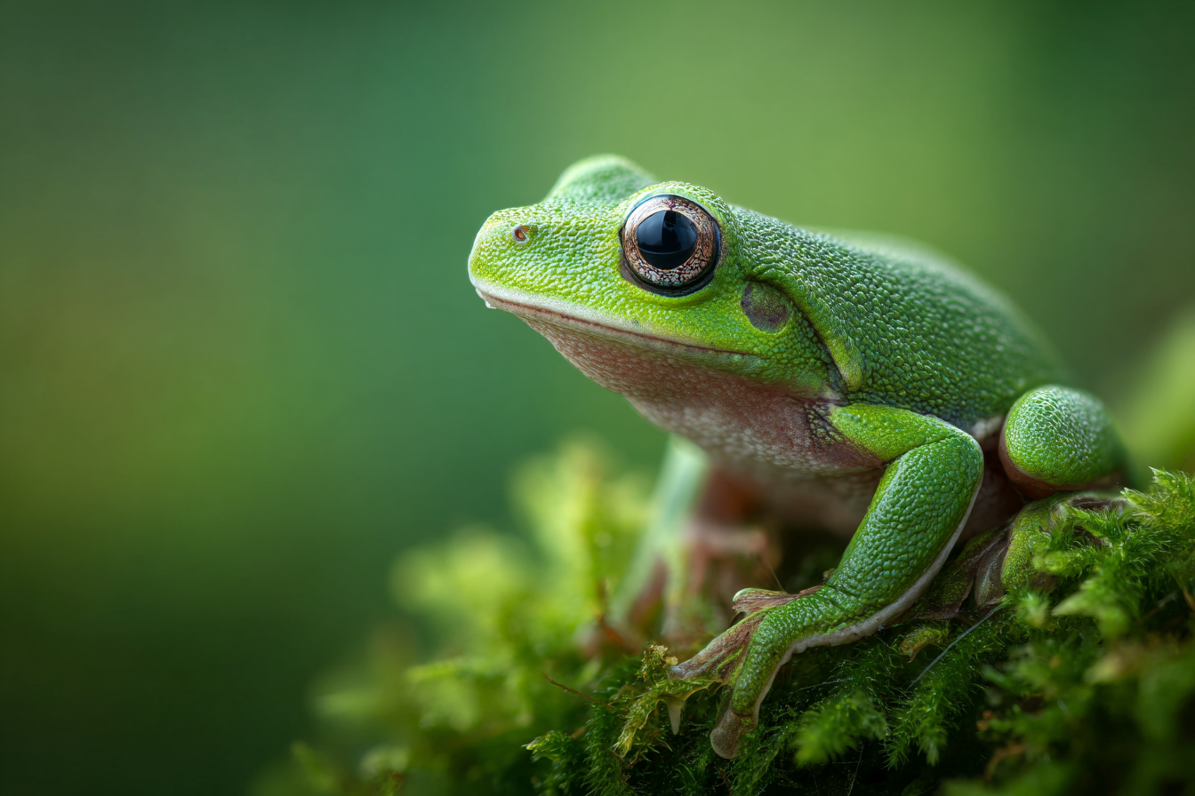Nahaufnahme Eines Grünen Frosches Auf Moos | Insekten und Amphibien | Tiere