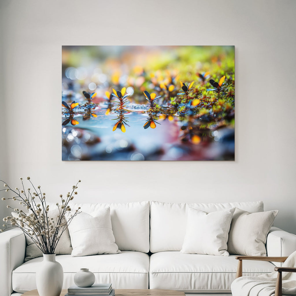 Nahaufnahme Von Blumen Und Pflanzen Auf Wasseroberfläche
