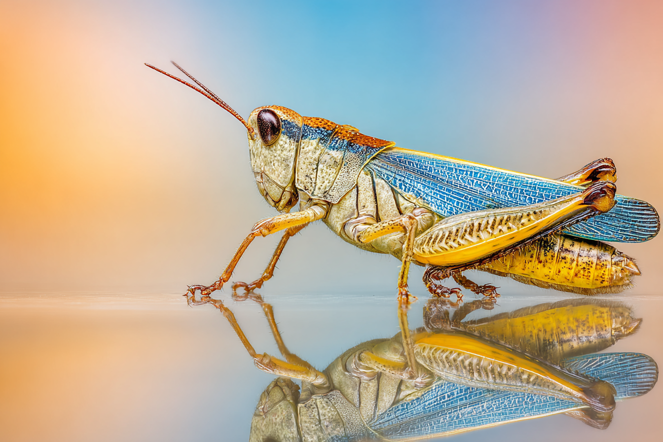 Naheaufnahme Einer Heuschrecke Mit Reflexion Und Farbenverlauf | Insekten und Amphibien | Tiere