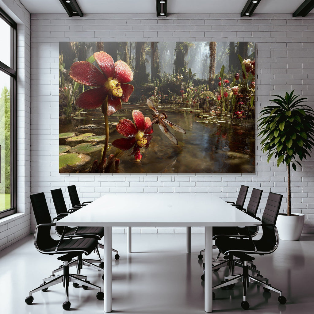 Rote Blumen Und Libelle Im Feuchtgebiet