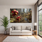 Rote Blumen Und Libelle Im Feuchtgebiet