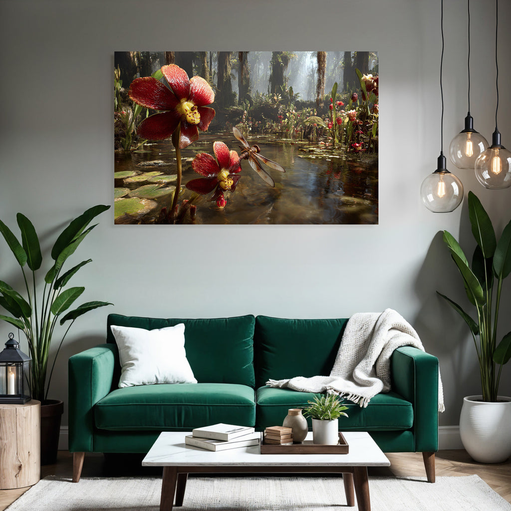 Rote Blumen Und Libelle Im Feuchtgebiet
