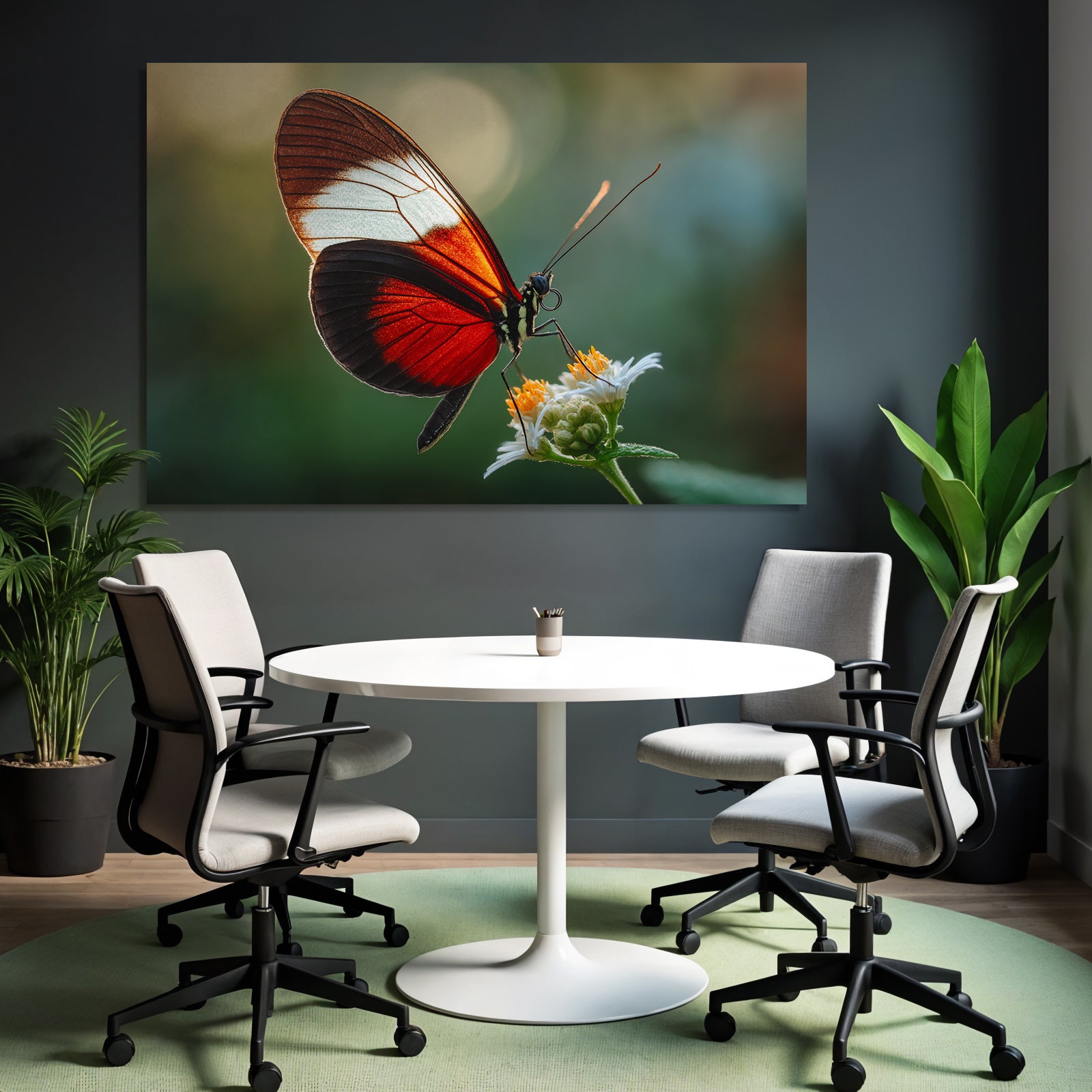 Schmetterling Auf Blume Naheaufnahme Vibrante Rot Schwarz Weiss