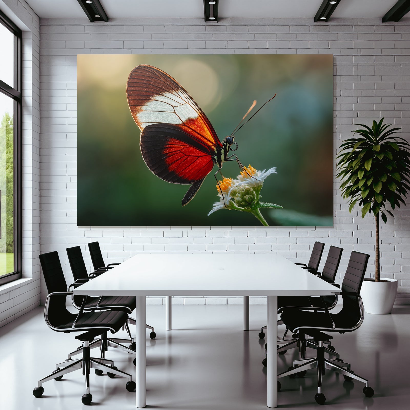 Schmetterling Auf Blume Naheaufnahme Vibrante Rot Schwarz Weiss