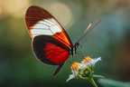 Schmetterling Auf Blume Naheaufnahme Vibrante Rot Schwarz Weiss | Insekten und Amphibien | Tiere