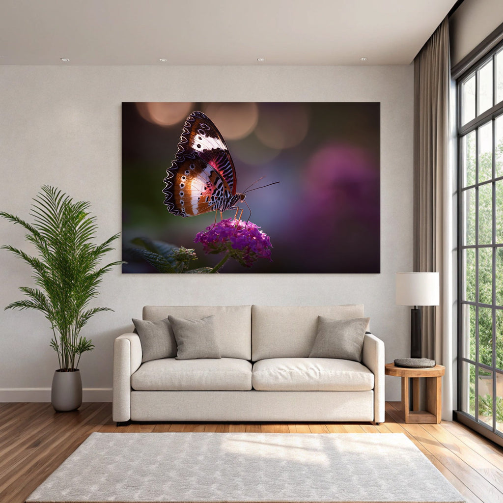 Schmetterling Auf Blume Mit Leuchtenden Farben