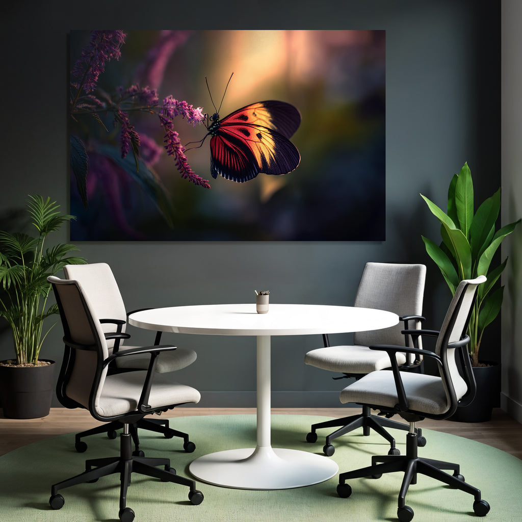 Schmetterling Auf Blume Mit Leuchtenden Orange Gelb Schwarz Flü