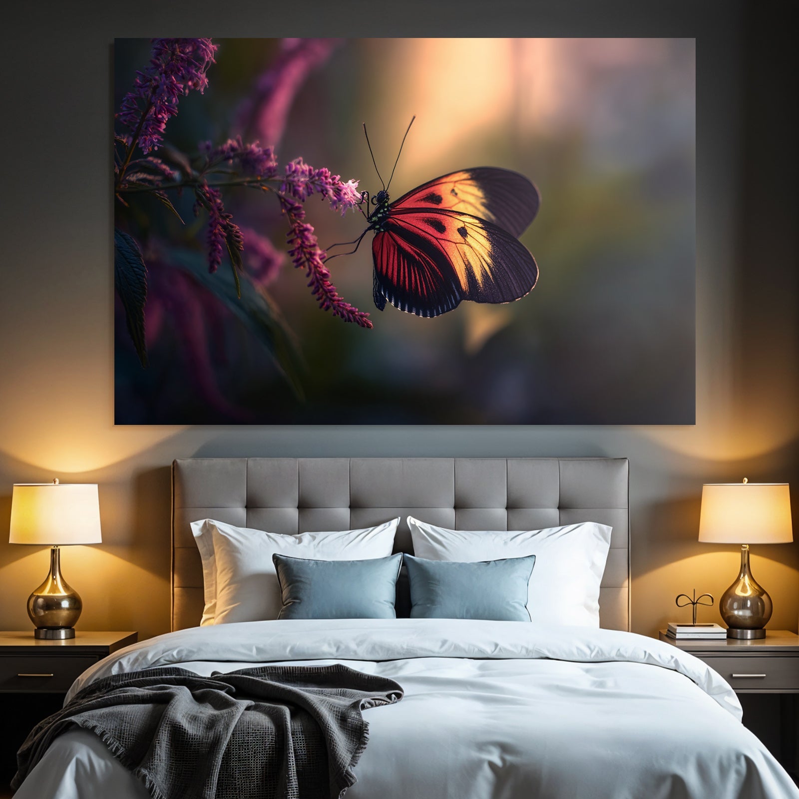 Schmetterling Auf Blume Mit Leuchtenden Orange Gelb Schwarz Flü