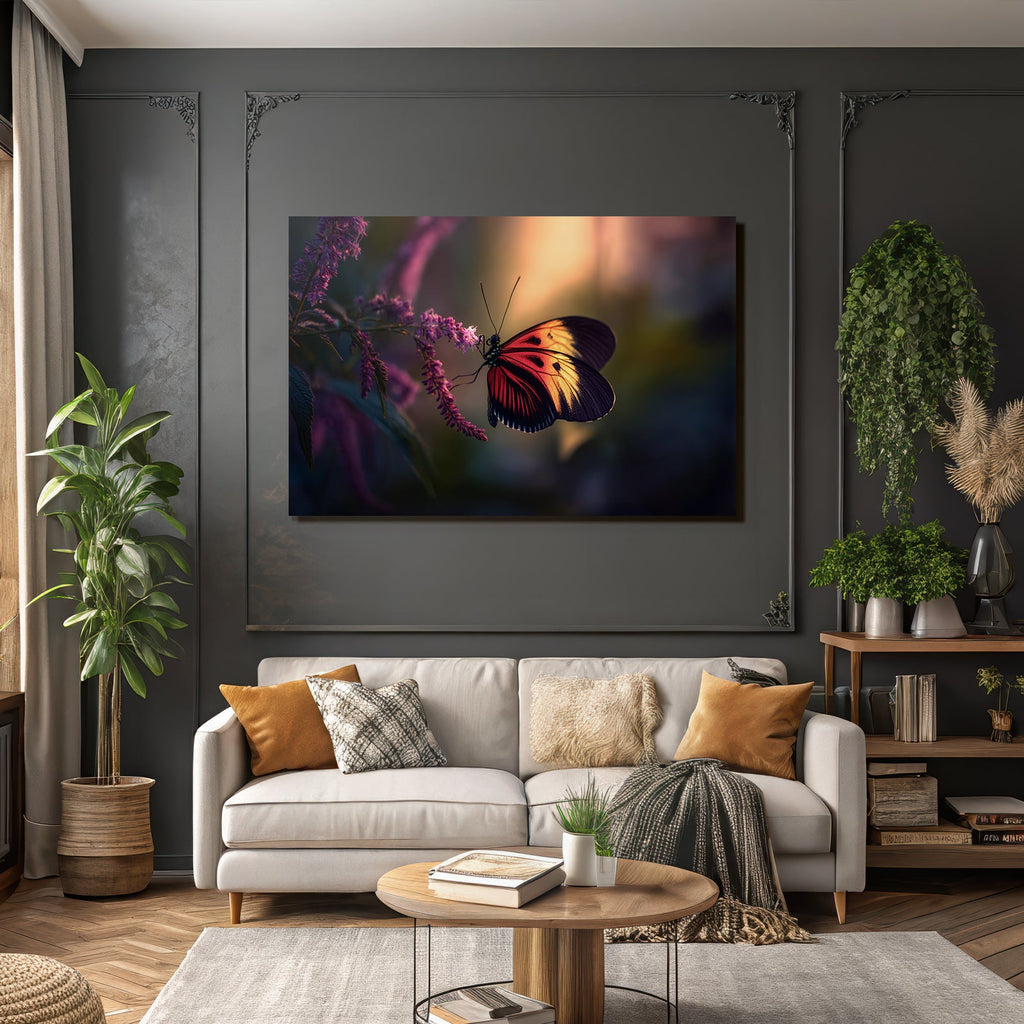 Schmetterling Auf Blume Mit Leuchtenden Orange Gelb Schwarz Flü