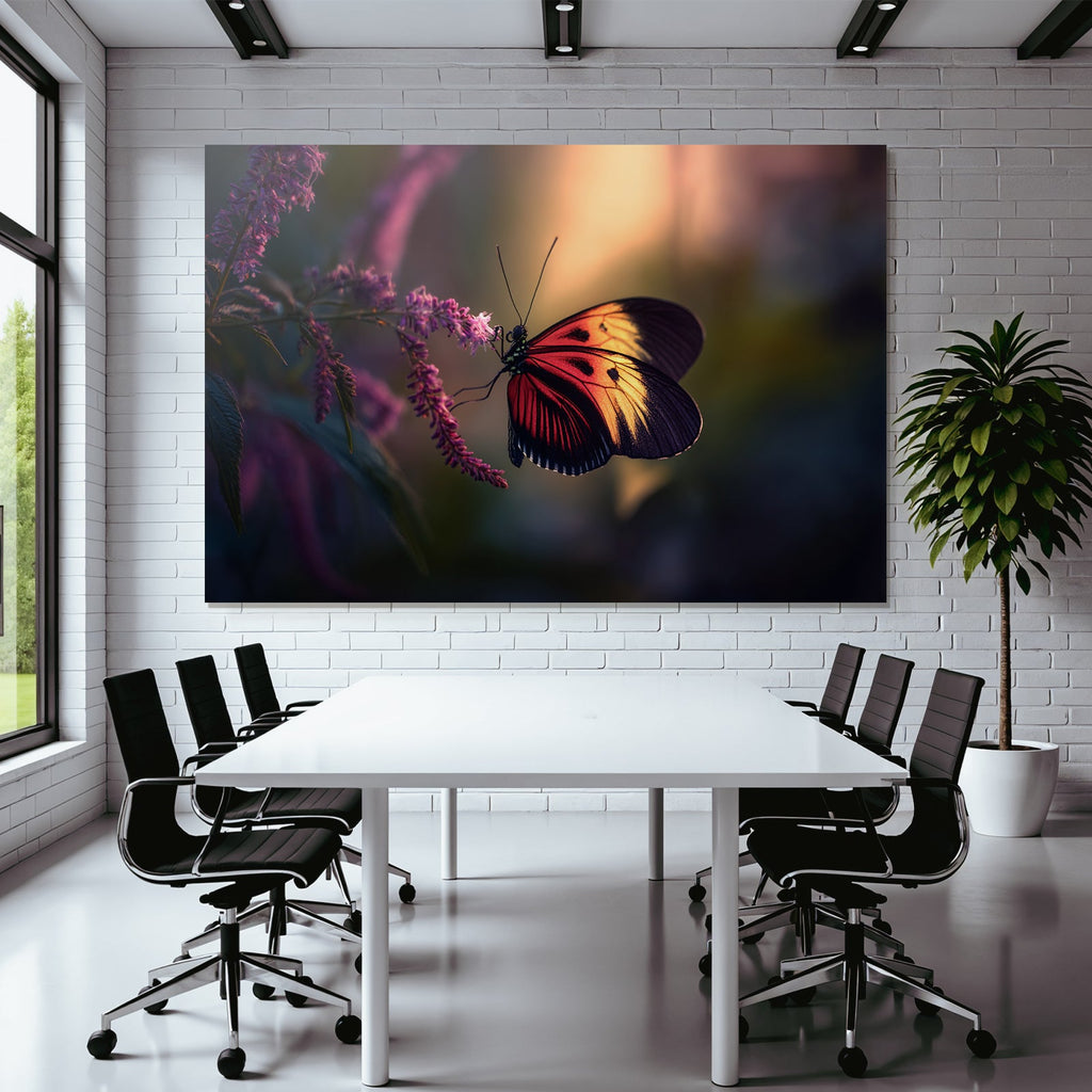 Schmetterling Auf Blume Mit Leuchtenden Orange Gelb Schwarz Flü