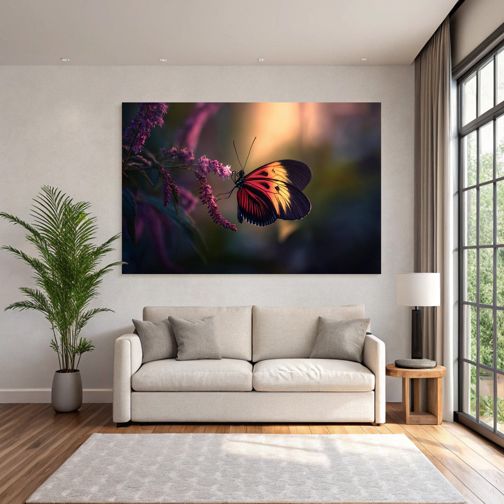 Schmetterling Auf Blume Mit Leuchtenden Orange Gelb Schwarz Flü
